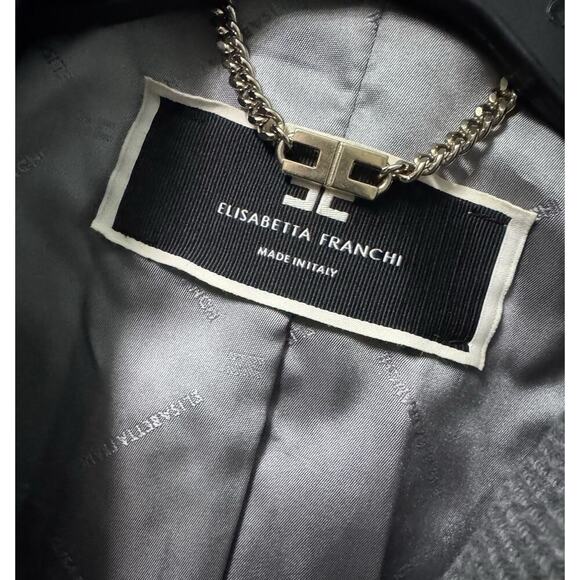 Elisabetta Franchi Double Breasted Gray Wool Trench Coat Size 40 - Picture 14 of 16